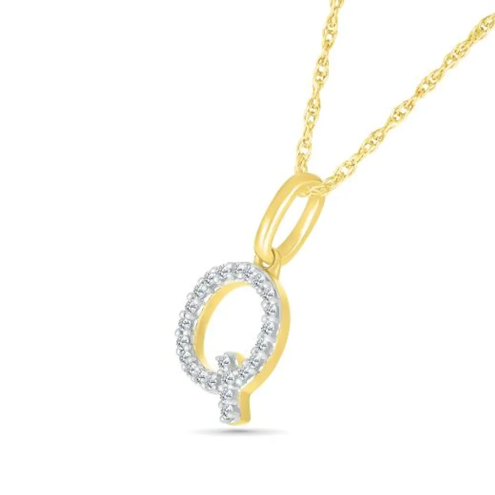 10K Yellow Gold & Diamond "Q" Initial Pendant