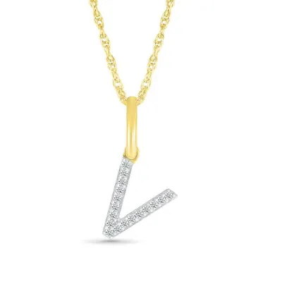 10K Yellow Gold & Diamond "V" Initial Pendant