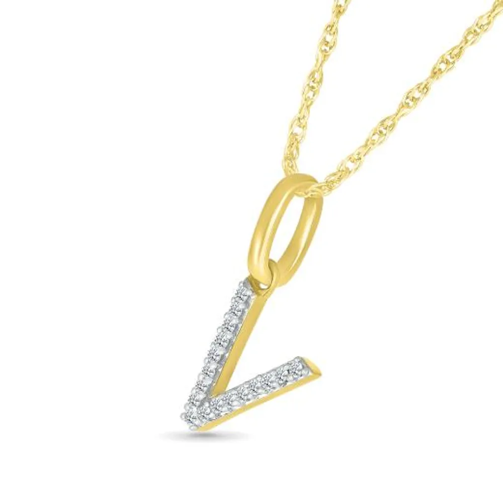 10K Yellow Gold & Diamond "V" Initial Pendant