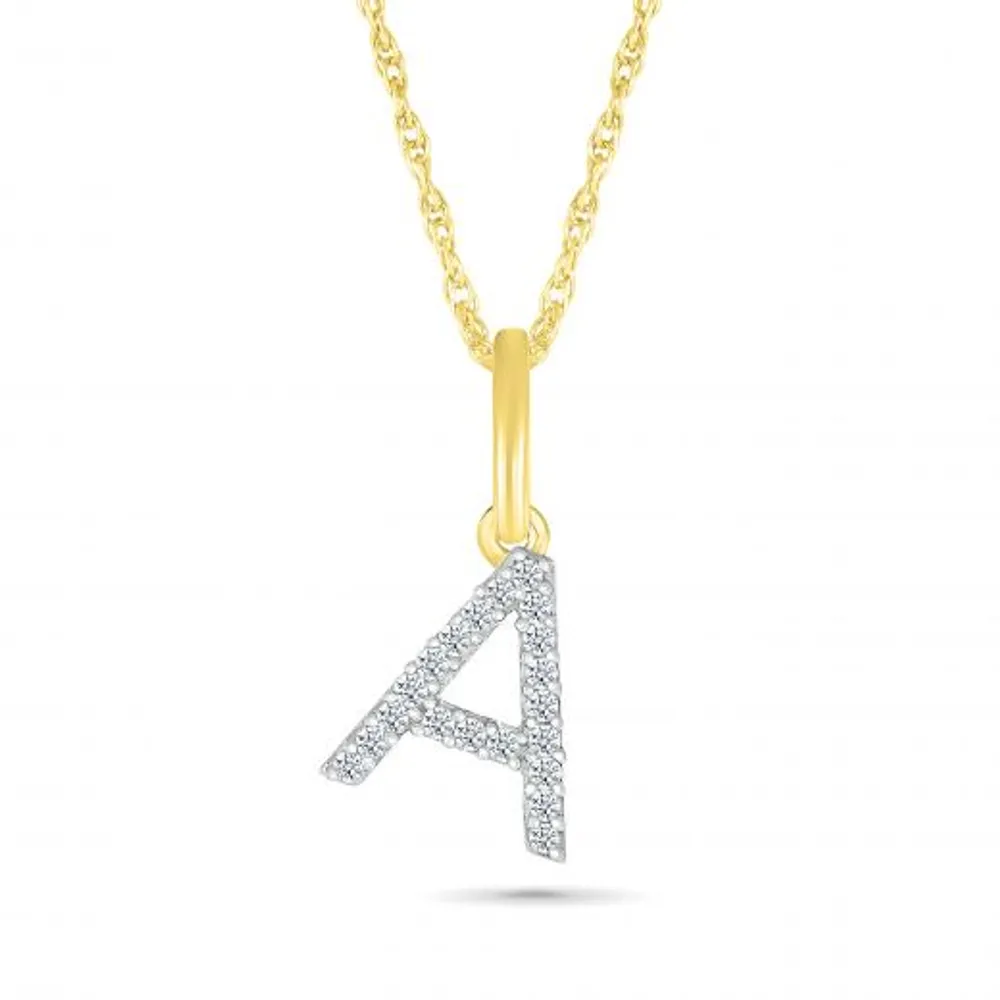 10K Yellow Gold & Diamond "A" Initial Pendant