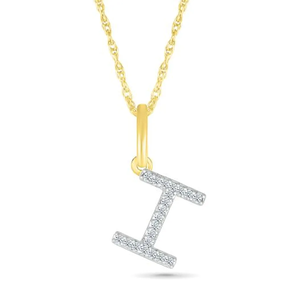 10K Yellow Gold & Diamond "I" Initial Pendant