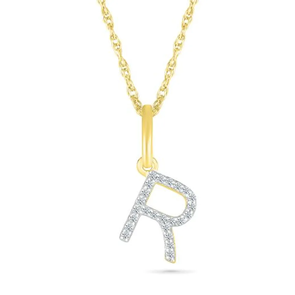 10K Yellow Gold & Diamond "R" Initial Pendant