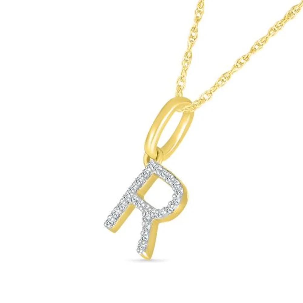 10K Yellow Gold & Diamond "R" Initial Pendant