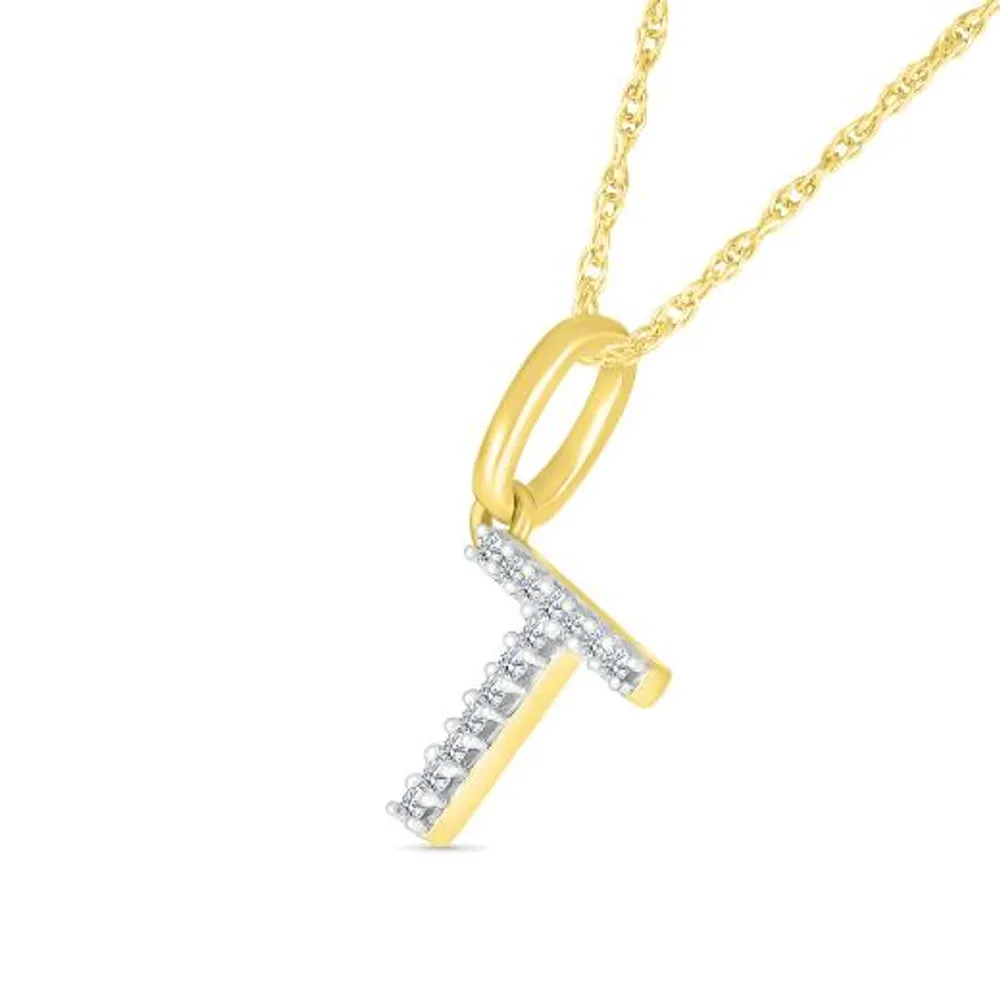 10K Yellow Gold & Diamond "T" Initial Pendant