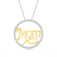 Sterling Silver & 10K Yellow Gold 0.15CTW Diamond Mom Circle Pendant