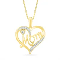 10K Yellow Gold Diamond Mom Heart Pendant