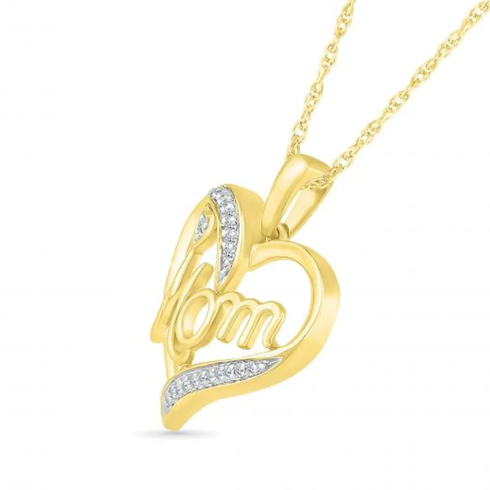 10K Yellow Gold Diamond Mom Heart Pendant