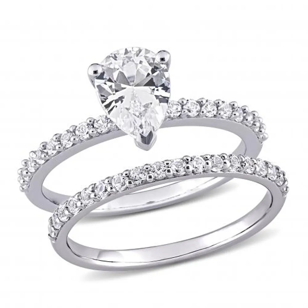 Julianna B 10K White Gold Created White Sapphire Engagement Ring Set