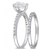 Julianna B 10K White Gold Created White Sapphire Engagement Ring Set