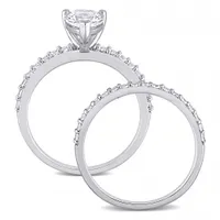 Julianna B 10K White Gold Created White Sapphire Engagement Ring Set