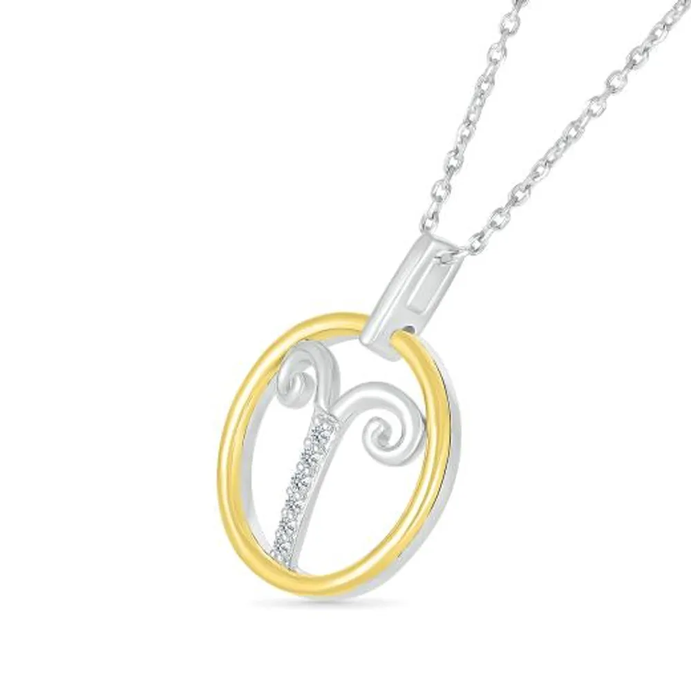 Sterling Silver 10K Yellow Gold Aries Diamond Pendant