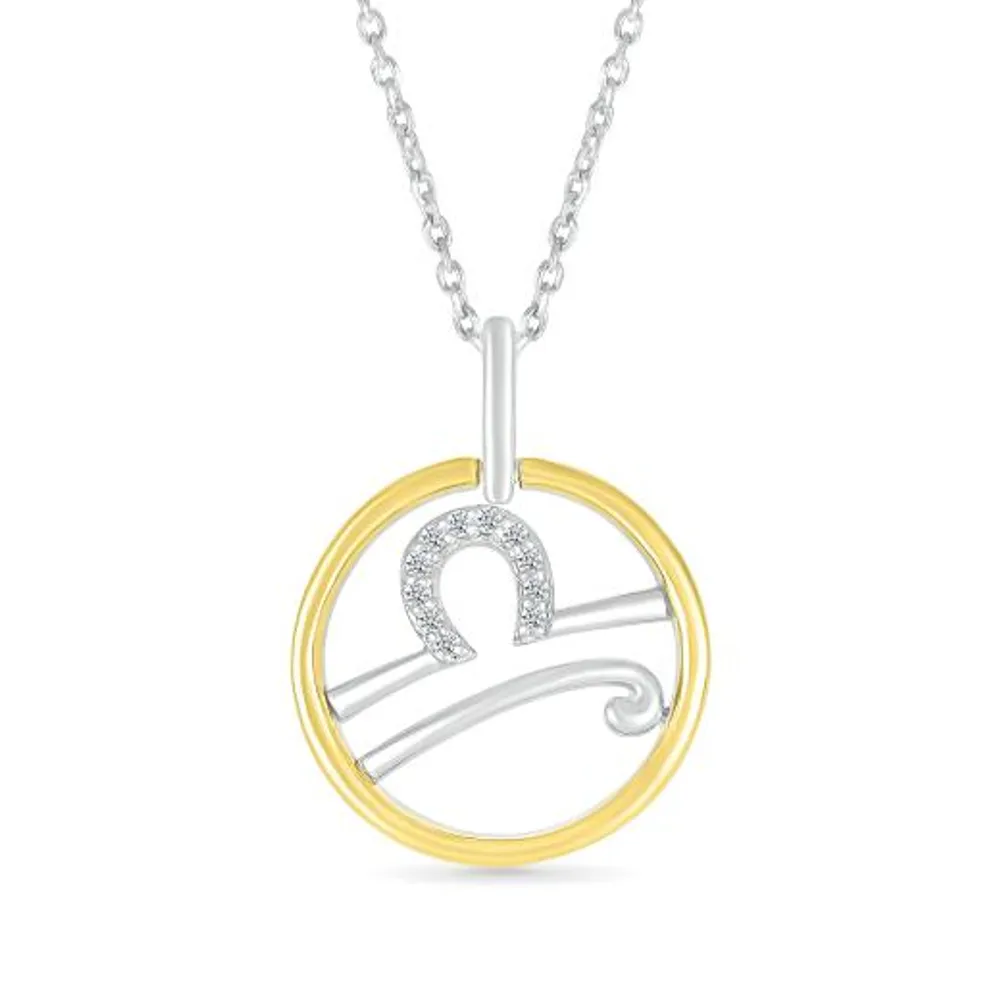 Sterling Silver 10K Yellow Gold Libra Diamond Pendant