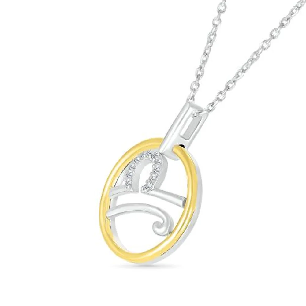 Sterling Silver 10K Yellow Gold Libra Diamond Pendant