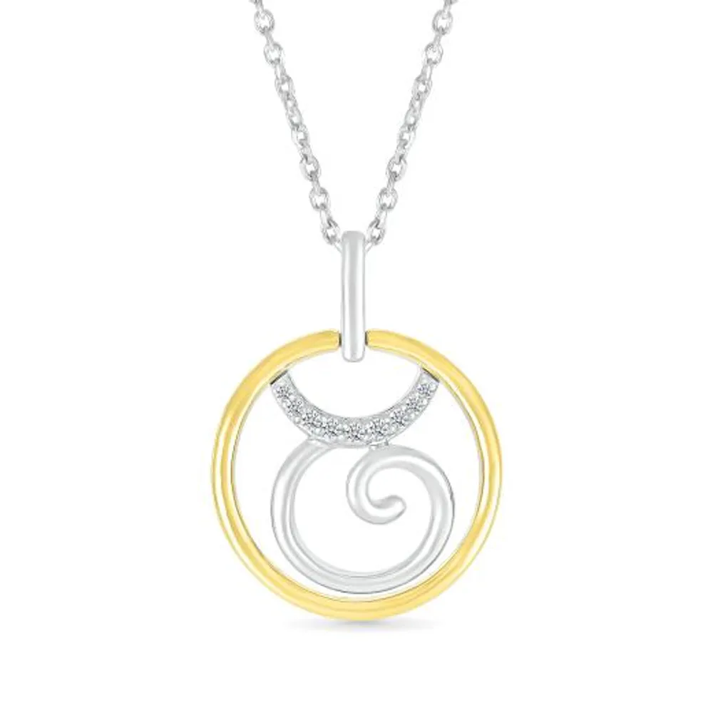 Sterling Silver 10K Yellow Gold Taurus Diamond Pendant