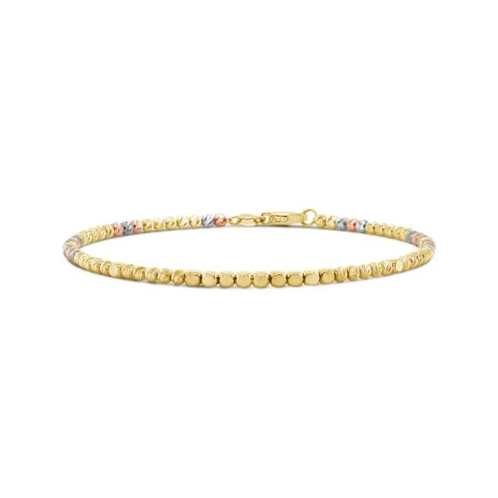 10K Tri Gold 7.5" Diamond Cut Ball Link Bracelet