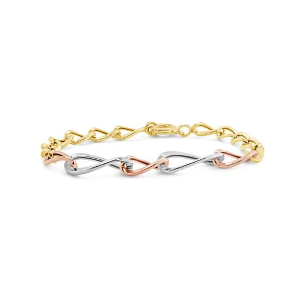 10K Tri-Colour Gold 7.25" Graduated Oval Link Bracelet