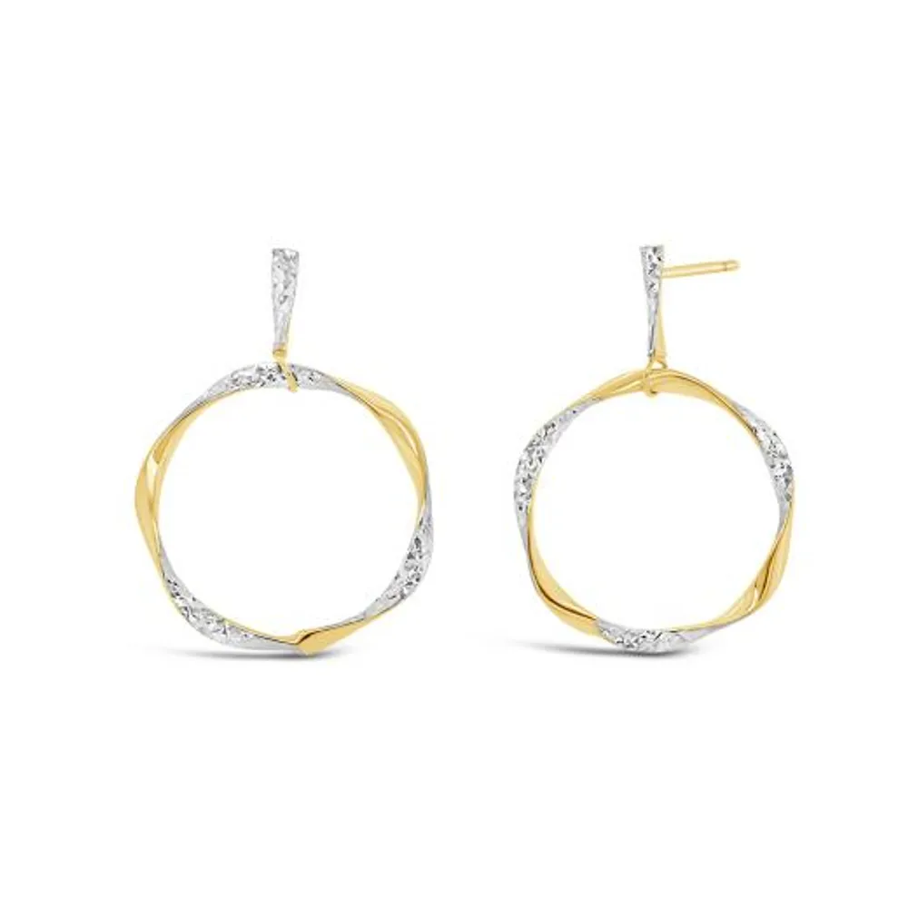 10K Yellow & White Gold 20mm Diamond Cut Drop Earrings