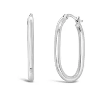 10K White Gold Oval Hoop Earrings