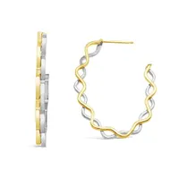 10K Yellow & White Gold Wave Hoop Earring