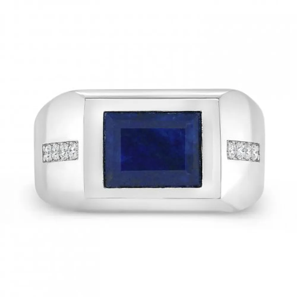 Sterling Silver Lapis & 0.12 CTW Diamond Ring