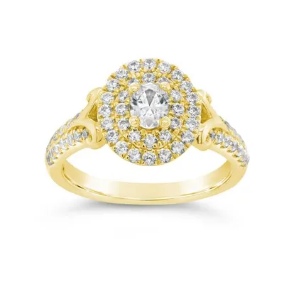 Diamond Revelations 14K Yellow Gold 0.99CTW Oval Diamond Halo Bridal Ring