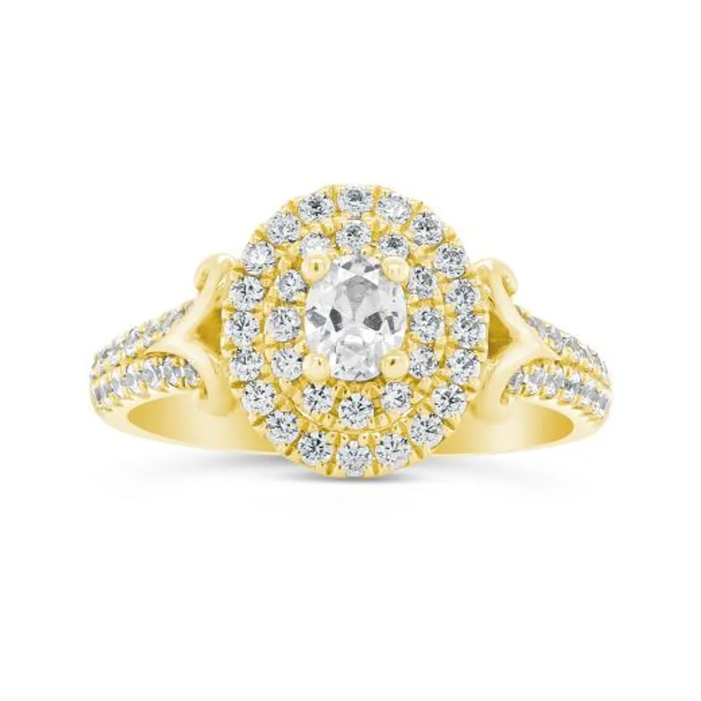 Diamond Revelations 14K Yellow Gold 0.99CTW Oval Diamond Halo Bridal Ring