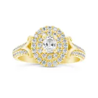 Diamond Revelations 14K Yellow Gold 0.99CTW Oval Diamond Halo Bridal Ring