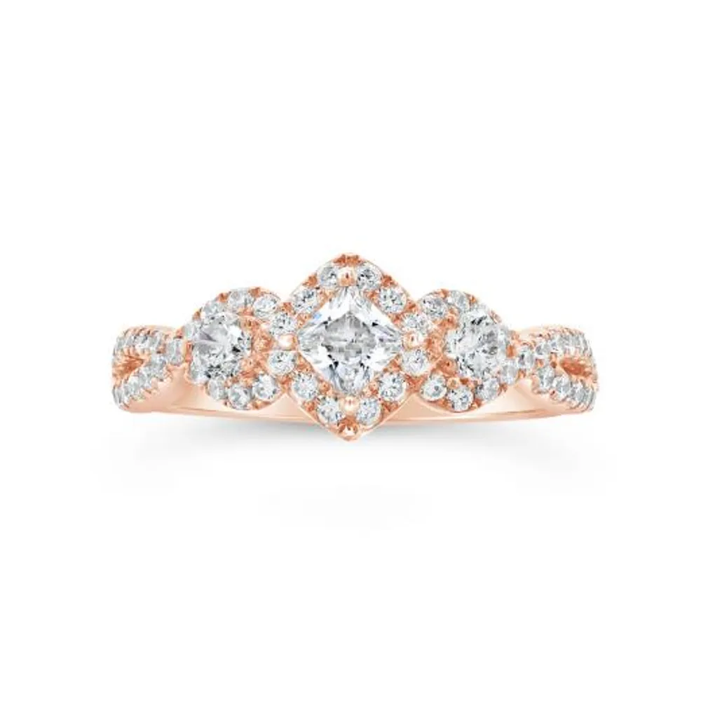 Diamond Revelations 14K Rose Gold 0.95CTW Princess Cut Diamond Bridal Ring