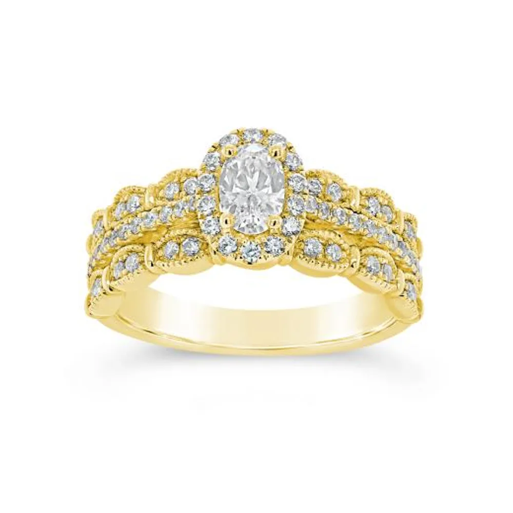 Diamond Revelations 14K Yellow Gold 1.00CTW Oval Diamond Bridal Ring