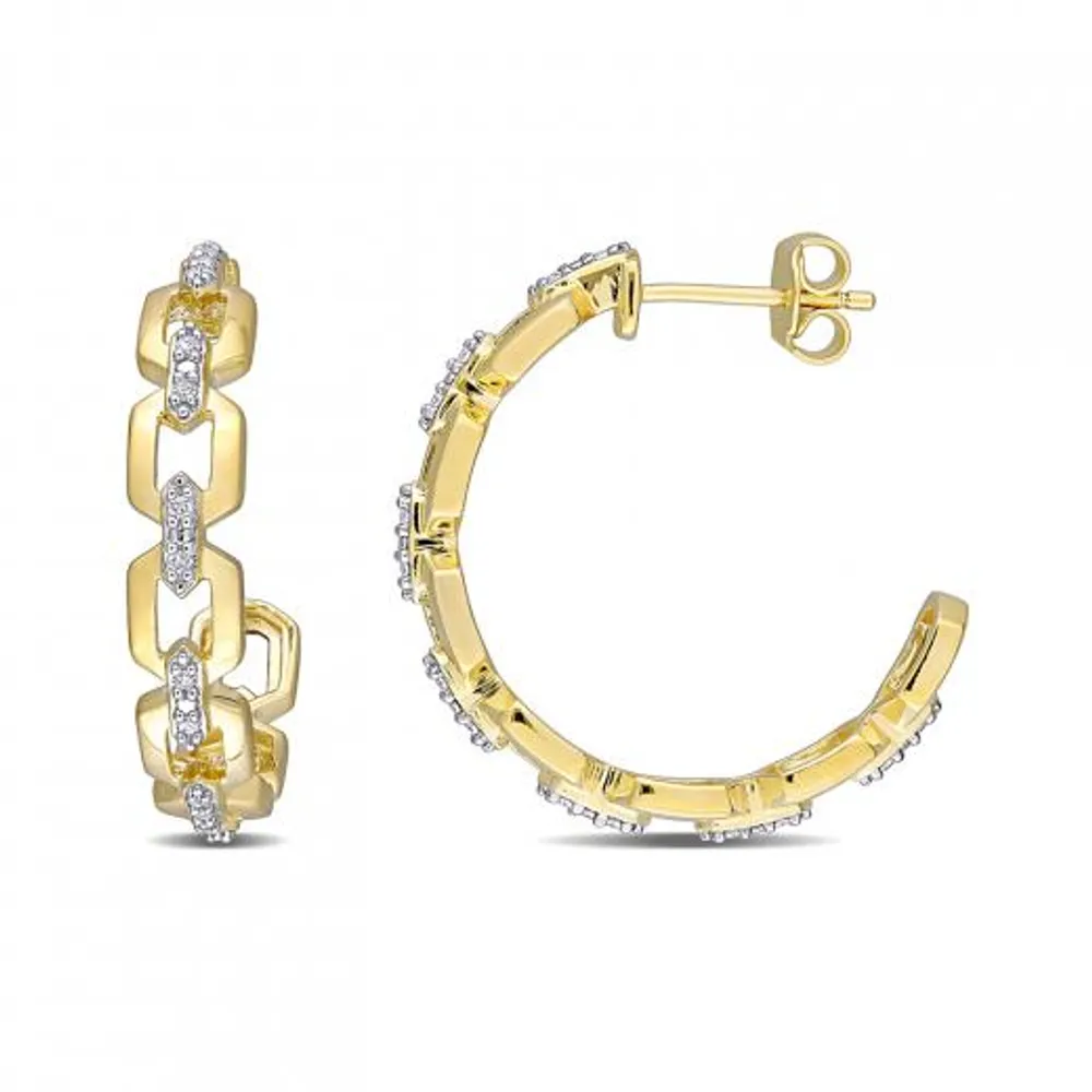 Julianna B Yellow Plated Sterling Silver 0.14CTW Diamond Link Hoops