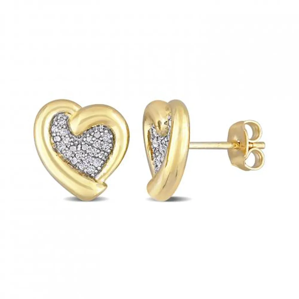 Julianna B Yellow Plated Sterling Silver 0.15CTW Diamond Heart Studs