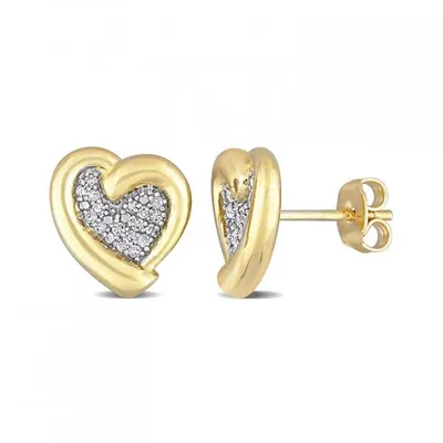 Julianna B Yellow Plated Sterling Silver 0.15CTW Diamond Heart Studs