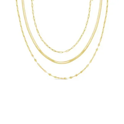 10K Yellow Gold 15"+ 3" Extension Graduated Layered Necklace