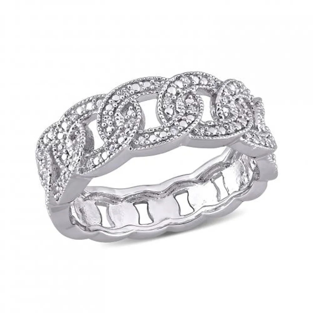 Julianna B Sterling Silver 0.11CTW Diamond Link Ring