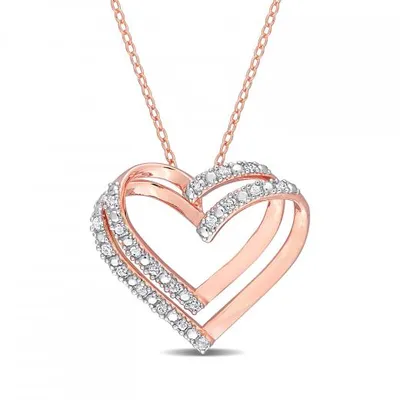 Julianna B Rose Plated Sterling Silver 0.20CTW Diamond Heart Pendant