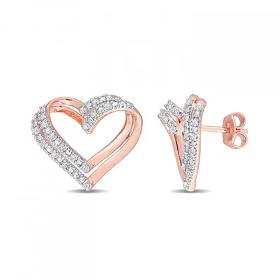 Julianna B Rose Plated Sterling Silver 0.20CTW Diamond Heart Earrings