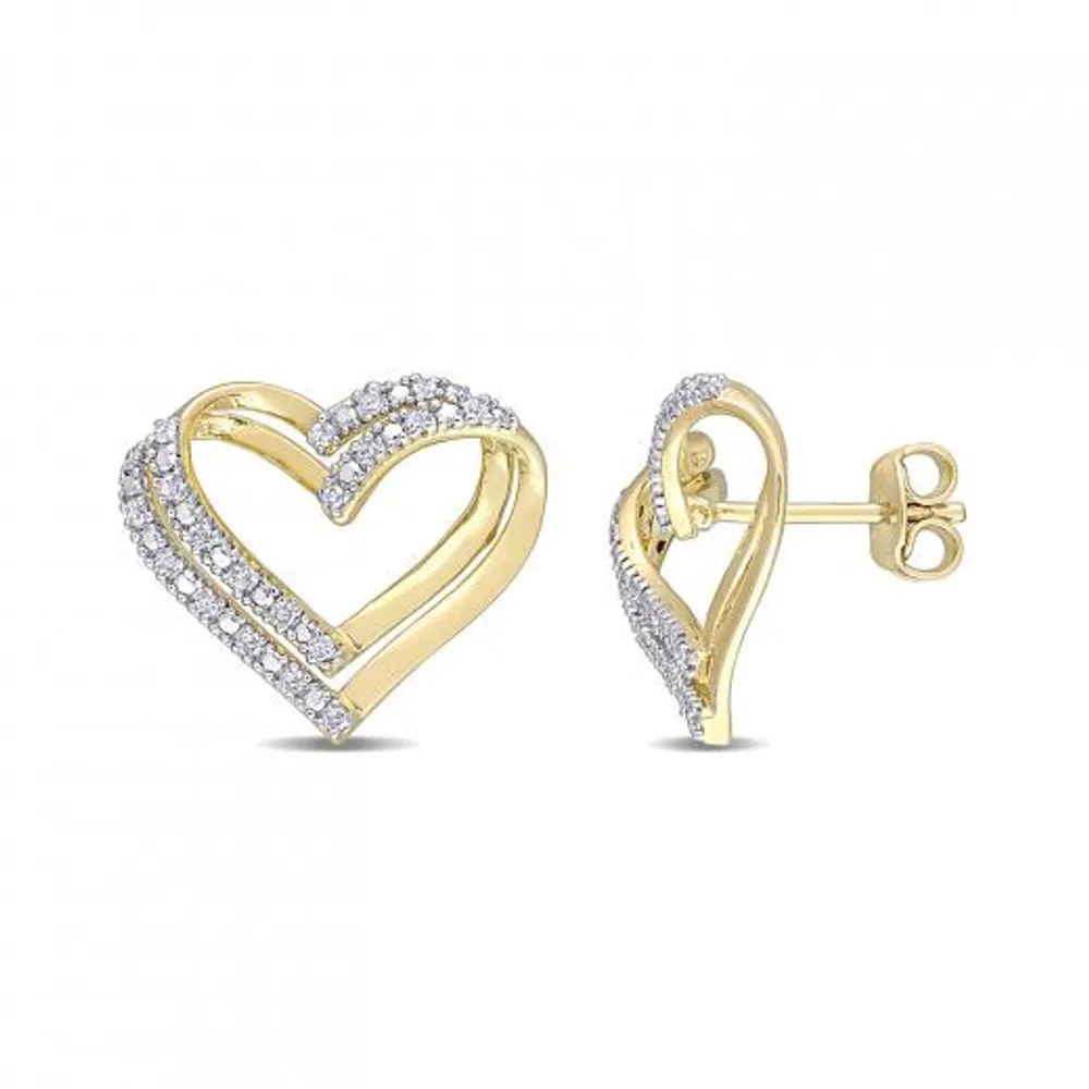 Julianna B Yellow Plated Sterling Silver 0.20CTW Diamond Heart Earrings