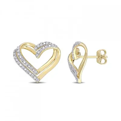 Julianna B Yellow Plated Sterling Silver 0.20CTW Diamond Heart Earrings