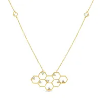 10K Yellow Gold 17"+1" Cubic Zirconia Honeycomb Necklace