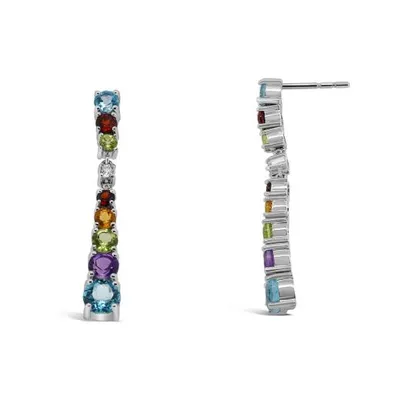 Sterling Silver Multi-Gemstone Drop Earrings