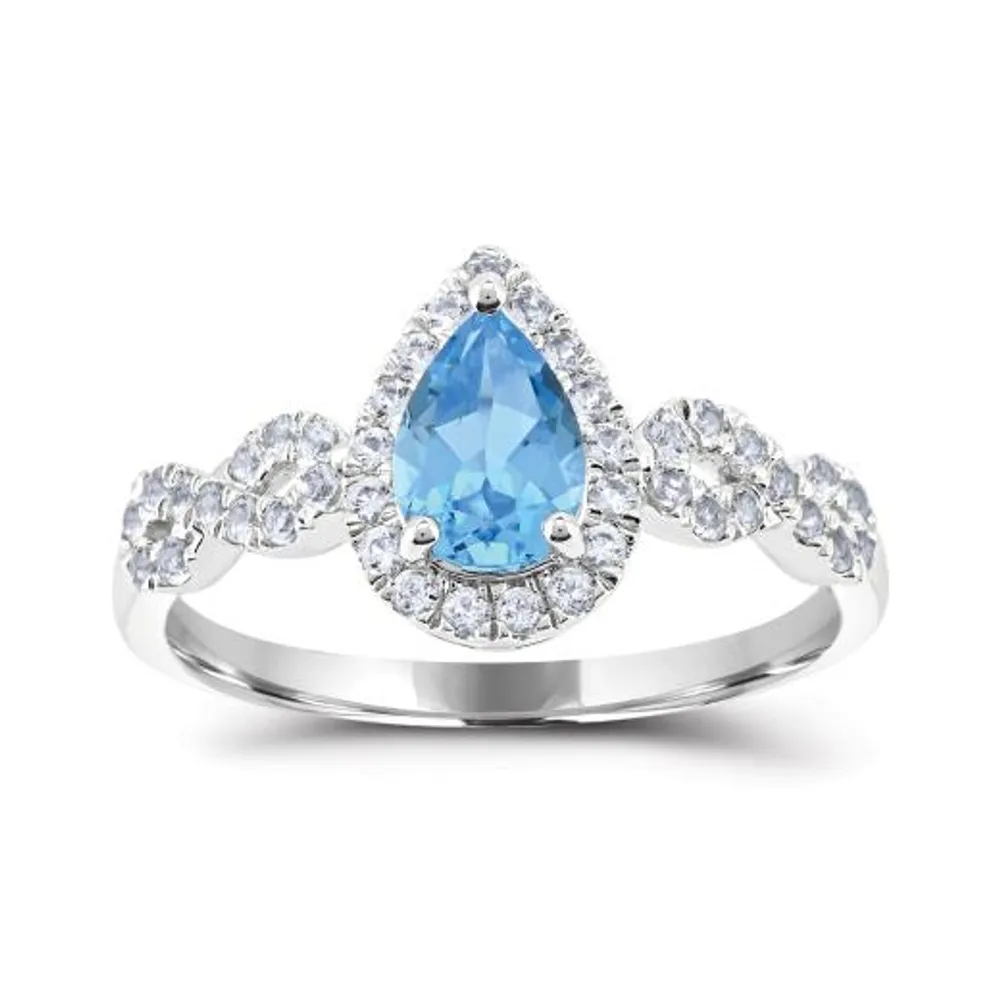 Sterling Silver Sky Blue Topaz and White Topaz Ring