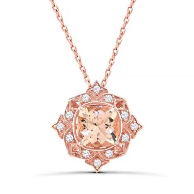 10K Rose Gold 18" Morganite and White Sapphire Pendant