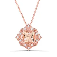 10K Rose Gold 18" Morganite and White Sapphire Pendant