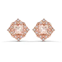 10K Rose Gold Morganite and White Sapphire Stud Earrings