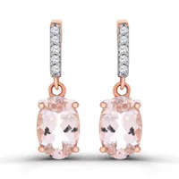 10K Rose Gold Morganite and Diamond Dangle Earrings