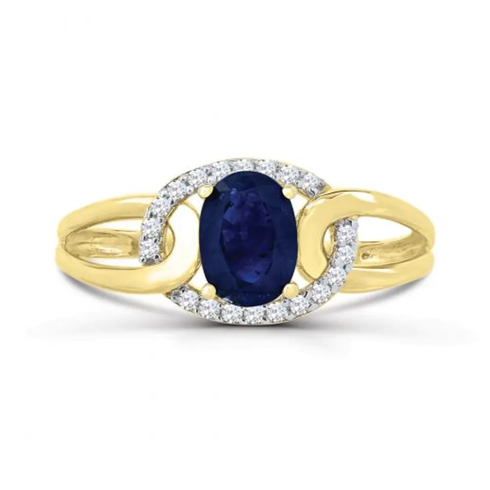 10K Yellow Gold Blue Sapphire and Diamond Ring