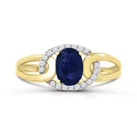 10K Yellow Gold Blue Sapphire and Diamond Ring