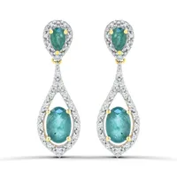 10K Yellow Gold Emerald and Diamond Dangle Earrings