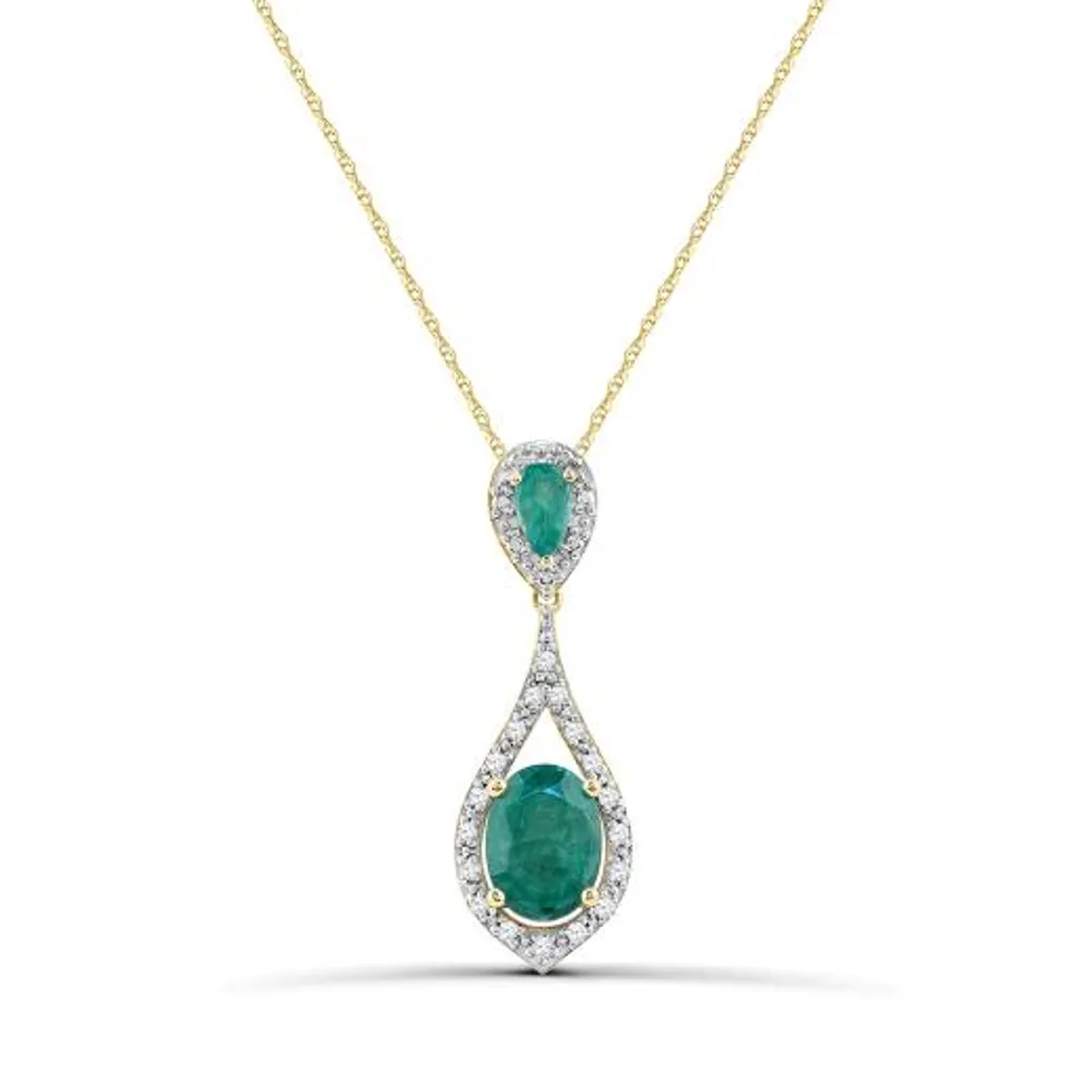 10K Yellow Gold 18" Emerald and Diamond Pendant