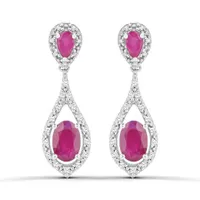 10K White Gold Ruby and Diamond Dangle Earrings